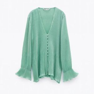 Zara Pleated Blouse in Sea Form size S